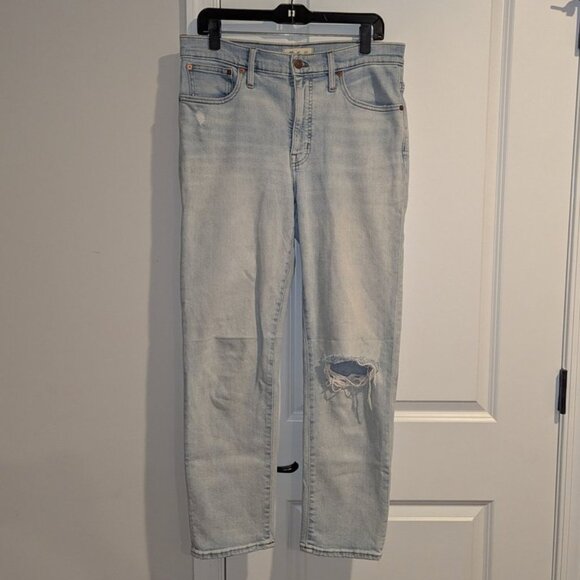 Madewell Tall Mid-Rise Classic Straight Jeans Wellingford Wash Knee-Rip Edition - Picture 5 of 7